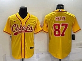 Men's Kansas City Chiefs #87 Travis Kelce Gold With Patch Cool Base Stitched Baseball Jersey,baseball caps,new era cap wholesale,wholesale hats